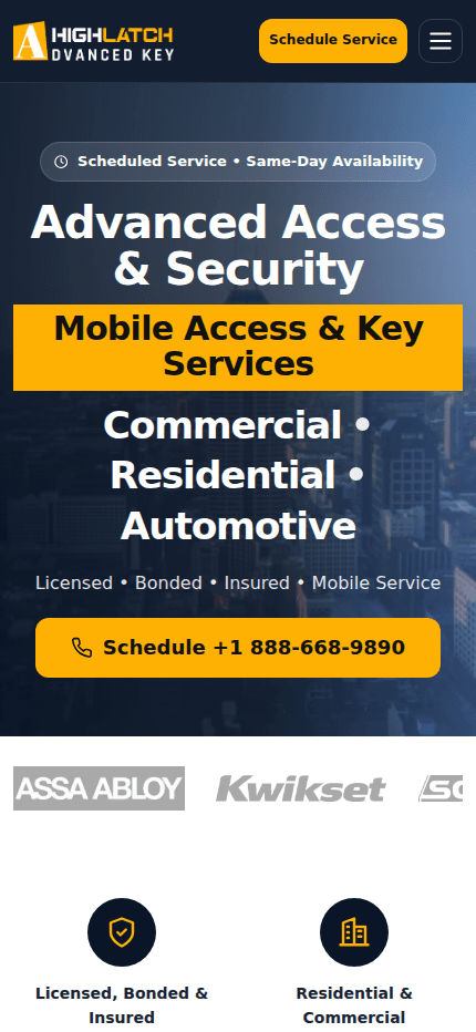 Highlatch website — mobile view