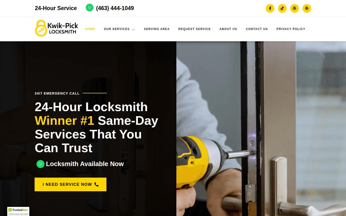 Kwik-Pick Locksmith website — desktop view