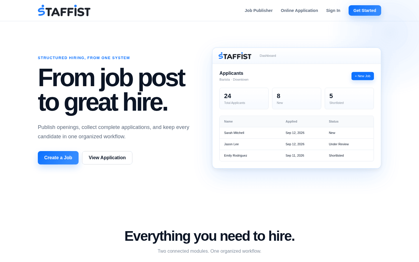 Staffist hiring platform interface