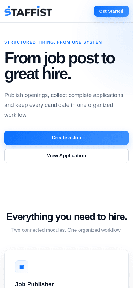 Staffist mobile interface