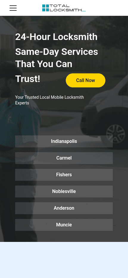 Total Locksmith website — mobile view